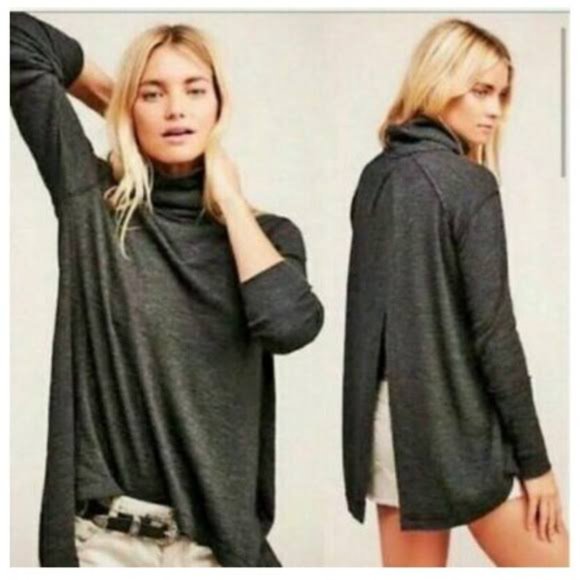 Free People /We The Free Blouse Gray/Blue Raglan Sleeve Turtleneck Split sz XS - Picture 11 of 11